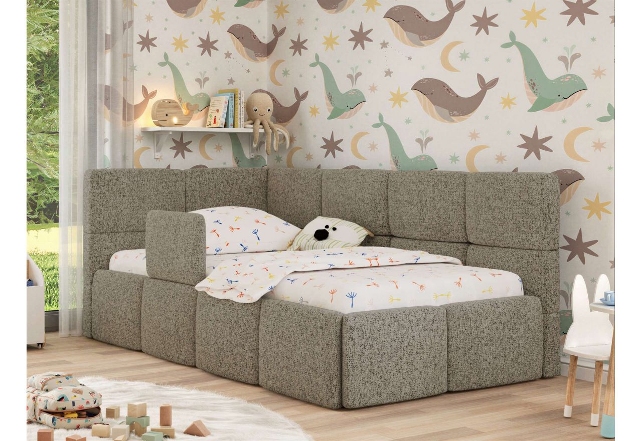 Łóżko dziecięce ARVO ALTA 90x200 - materac pocket - ciemnobeżowy, struktura - strona lewa