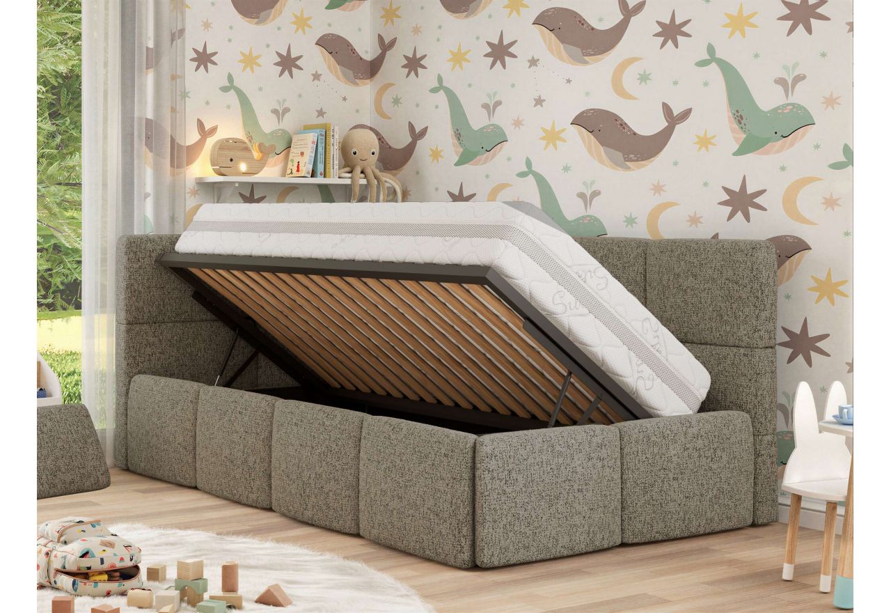 Łóżko dziecięce ARVO ALTA 90x200 - materac pocket - ciemnobeżowy, struktura - strona lewa