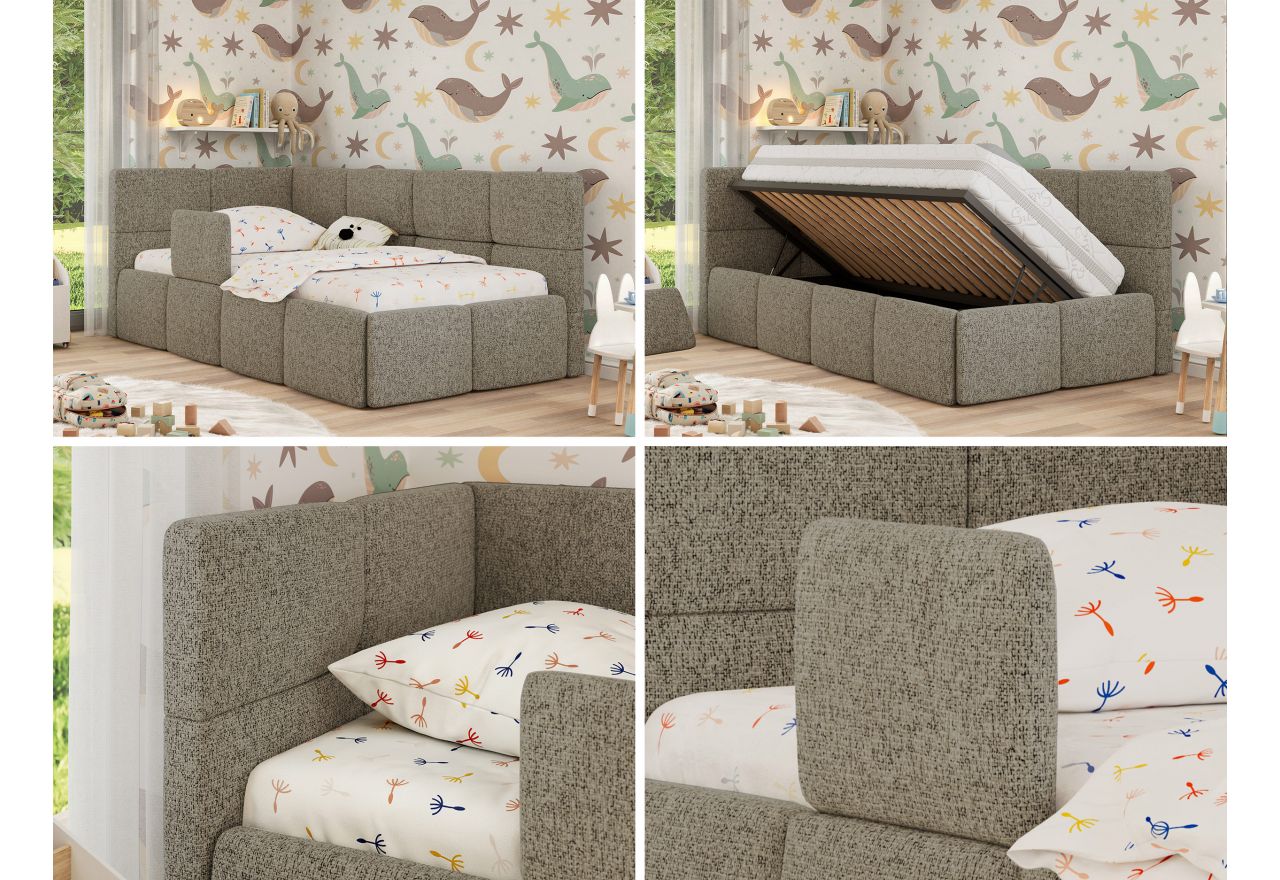 Łóżko dziecięce ARVO ALTA 90x200 - materac multipocket - ciemnobeżowy, struktura - strona lewa