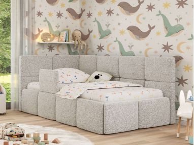 Łóżko dziecięce ARVO ALTA 90x200 - materac pocket - jasnoszary, struktura - strona lewa