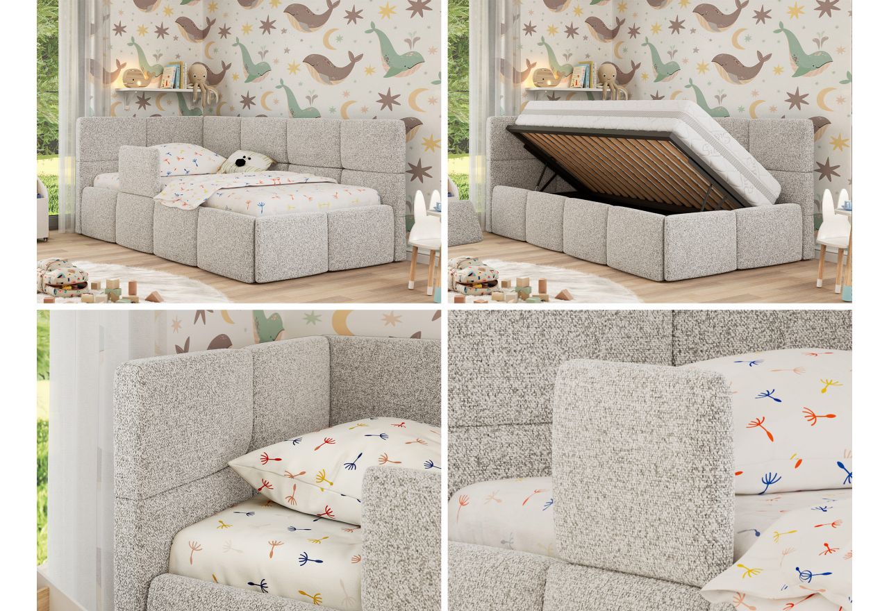 Łóżko dziecięce ARVO ALTA 90x200 - materac pocket - jasnoszary, struktura - strona lewa