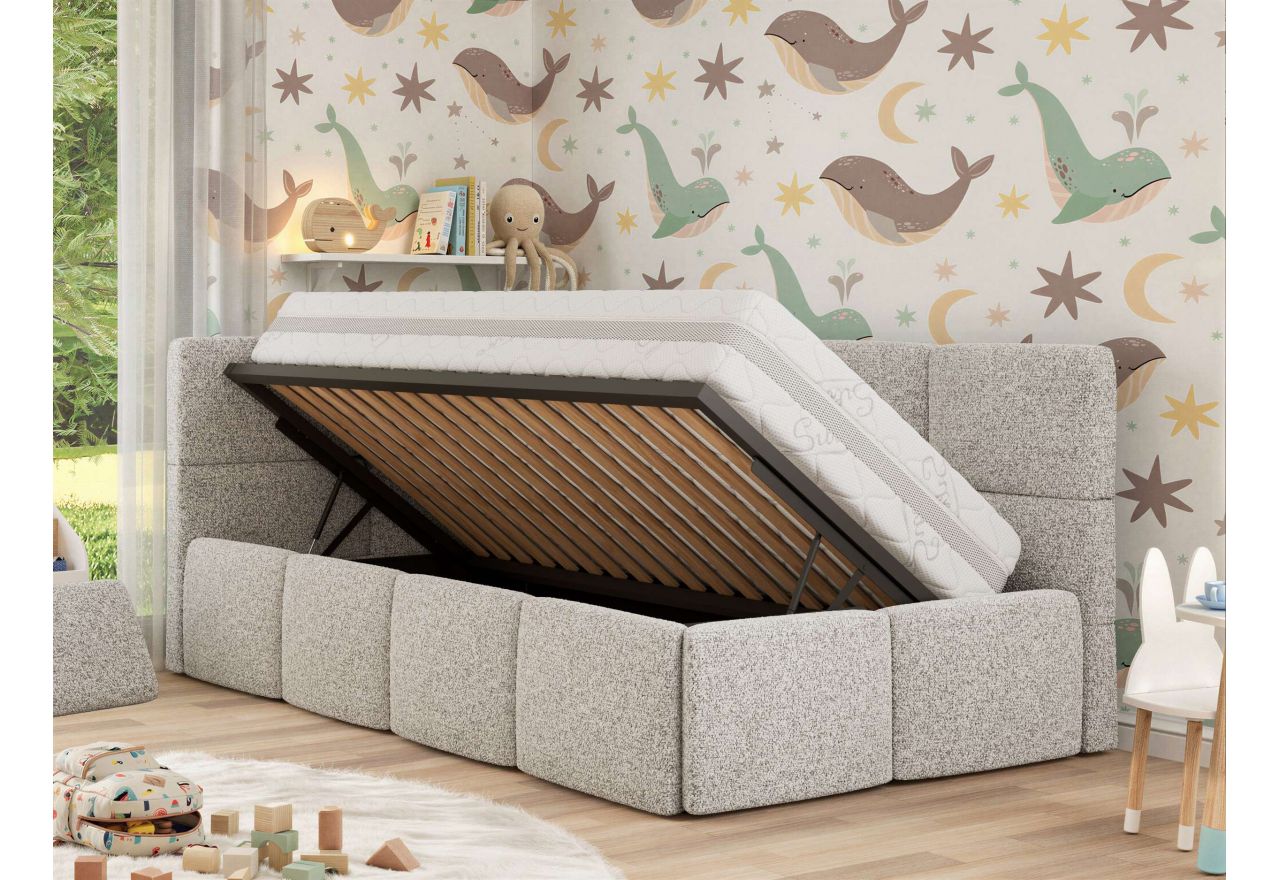 Łóżko dziecięce ARVO ALTA 90x200 - materac multipocket - jasnoszary, struktura - strona lewa