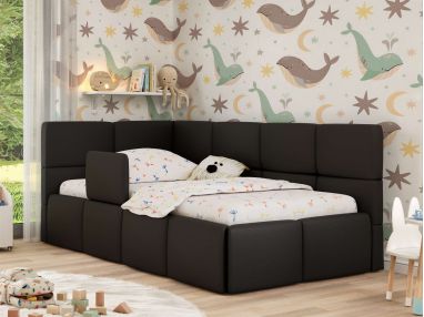 Łóżko dziecięce ARVO ALTA 90x200 - materac pocket - czarny, ekoskóra - strona lewa
