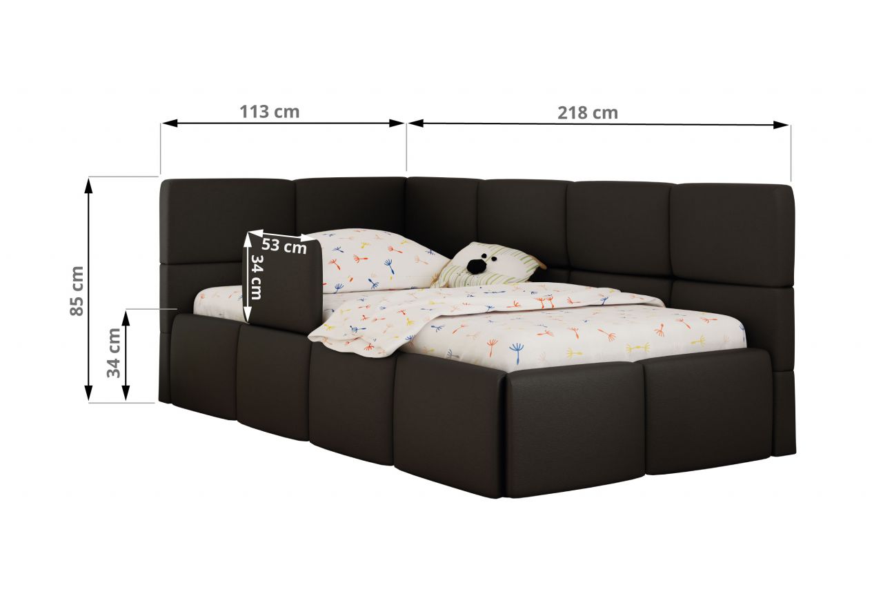 Łóżko dziecięce ARVO ALTA 90x200 - materac pocket - czarny, ekoskóra - strona lewa