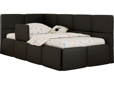 Łóżko dziecięce ARVO ALTA 90x200 - materac multipocket - czarny, ekoskóra - strona lewa