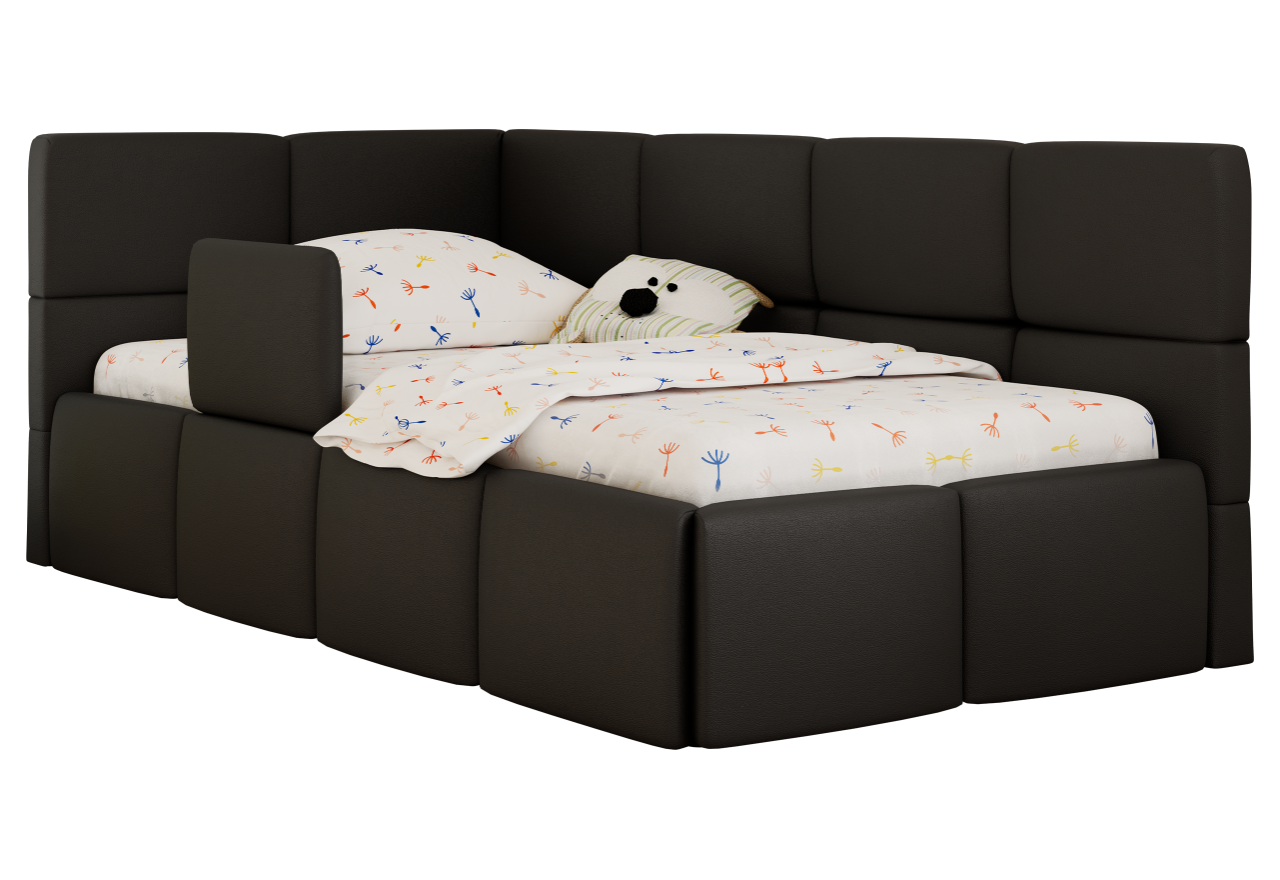 Łóżko dziecięce ARVO ALTA 90x200 - materac multipocket - czarny, ekoskóra - strona lewa