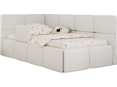 Łóżko dziecięce ARVO ALTA 90x200 - materac pocket - biały, ekoskóra - strona lewa