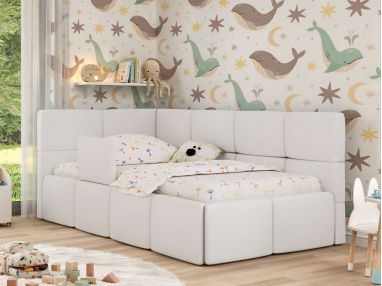 Łóżko dziecięce ARVO ALTA 90x200 - materac multipocket - biały, ekoskóra - strona lewa