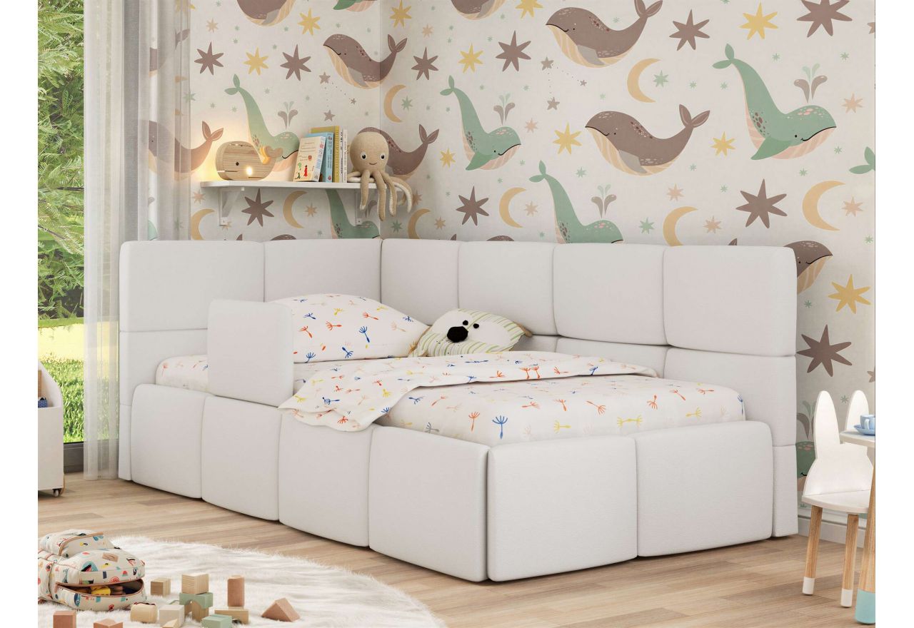 Łóżko dziecięce ARVO ALTA 90x200 - materac multipocket - biały, ekoskóra - strona lewa