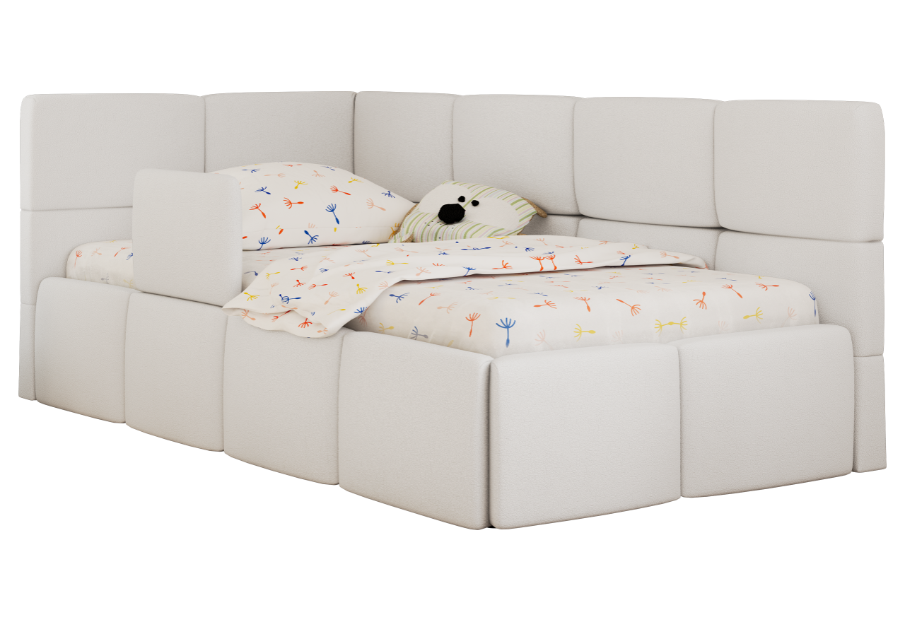 Łóżko dziecięce ARVO ALTA 90x200 - materac multipocket - biały, ekoskóra - strona lewa