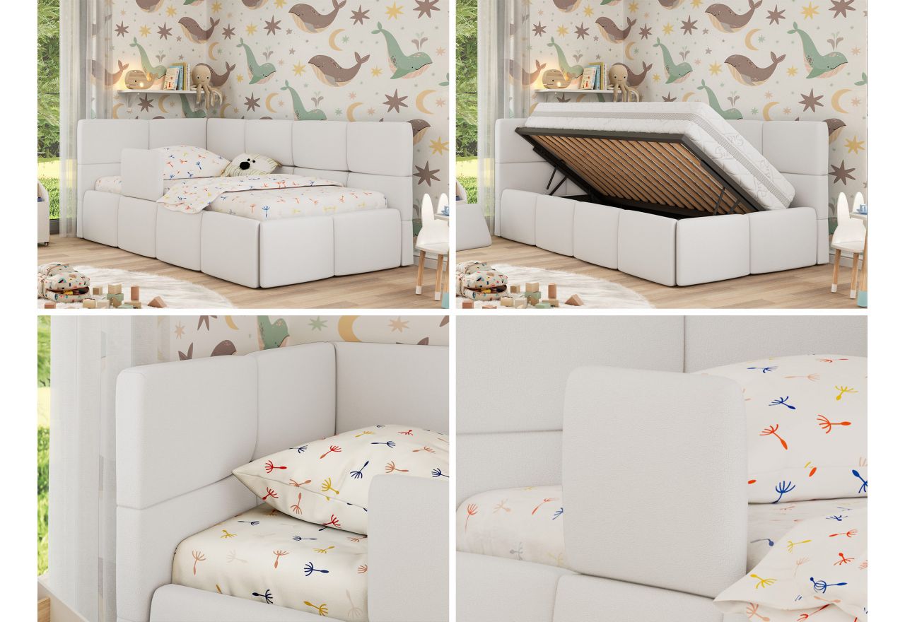 Łóżko dziecięce ARVO ALTA 90x200 - materac multipocket - biały, ekoskóra - strona lewa