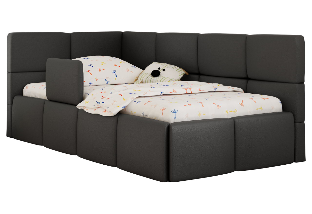 Łóżko dziecięce ARVO ALTA 90x200 - materac piankowy - szary, ekoskóra - strona lewa