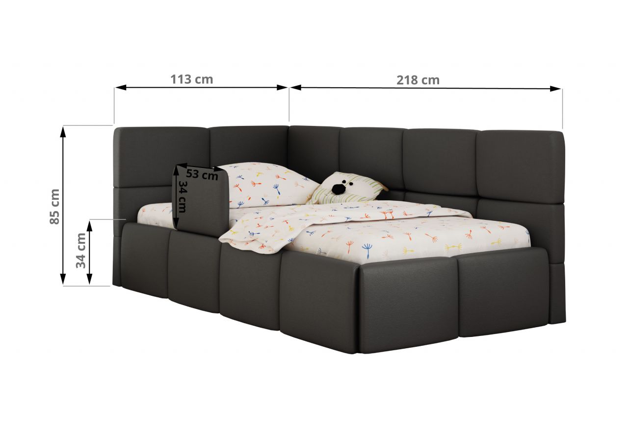 Łóżko dziecięce ARVO ALTA 90x200 - materac pocket - szary, ekoskóra - strona lewa