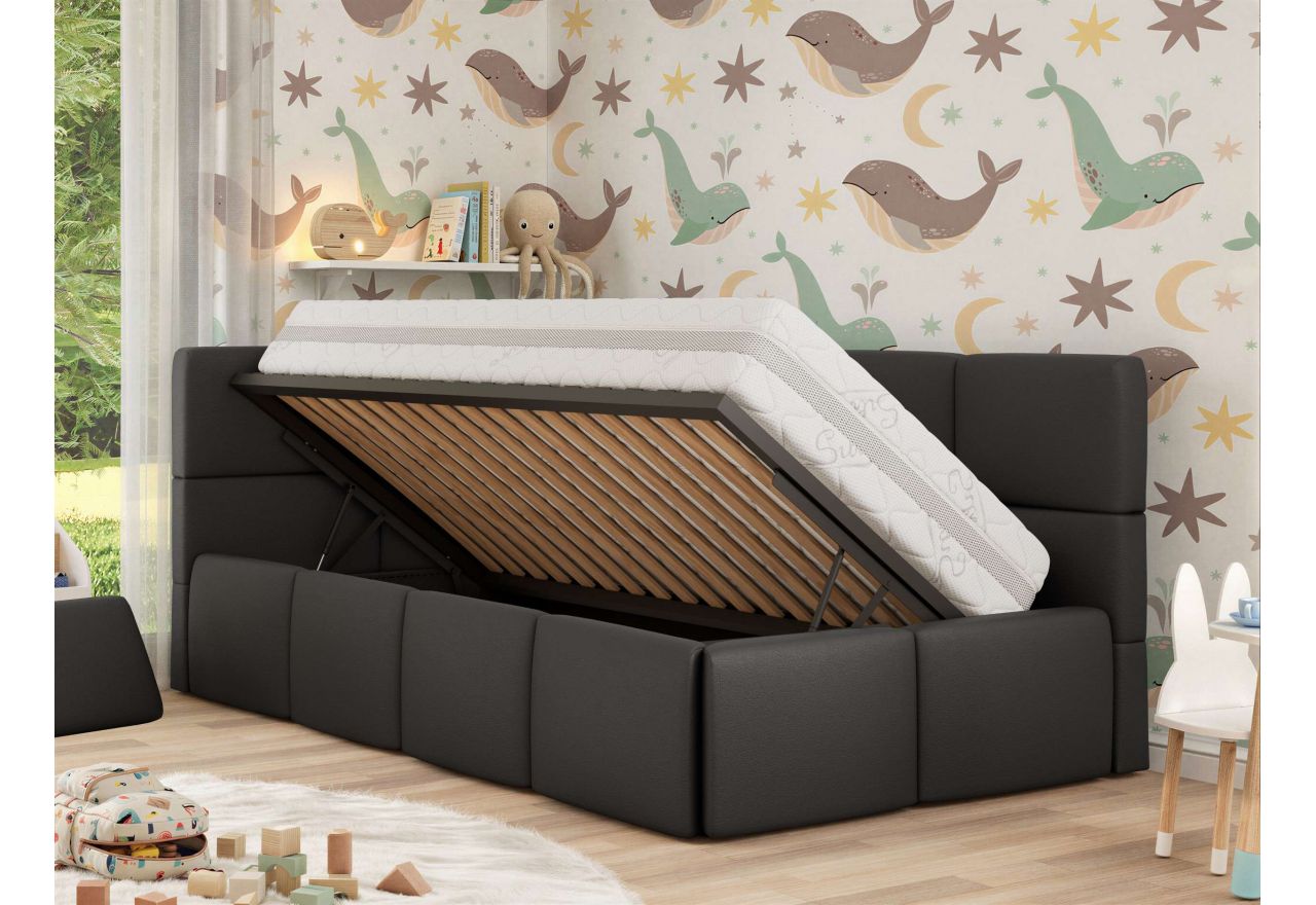 Łóżko dziecięce ARVO ALTA 90x200 - materac pocket - szary, ekoskóra - strona lewa