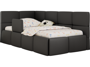 Łóżko dziecięce ARVO ALTA 90x200 - materac multipocket - szary, ekoskóra - strona lewa