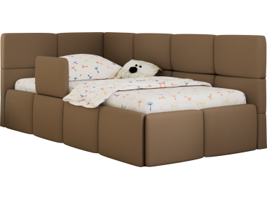 Łóżko dziecięce ARVO ALTA 90x200 - materac piankowy - brązowy, ekoskóra - strona lewa
