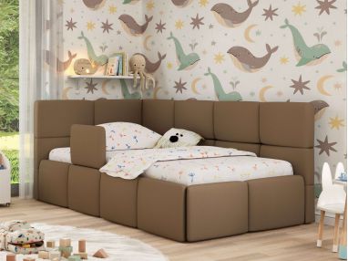 Łóżko dziecięce ARVO ALTA 90x200 - materac multipocket - brązowy, ekoskóra - strona lewa