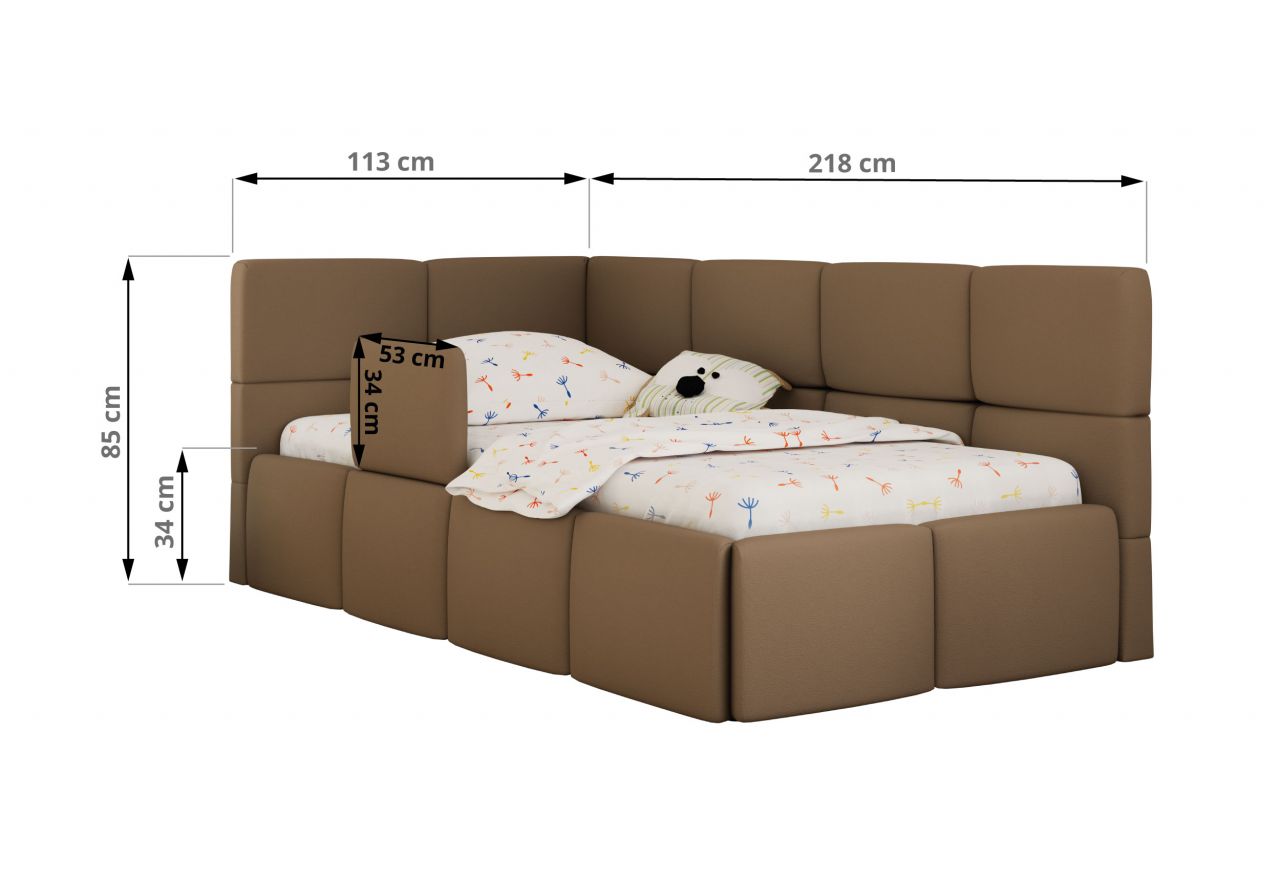 Łóżko dziecięce ARVO ALTA 90x200 - materac multipocket - brązowy, ekoskóra - strona lewa