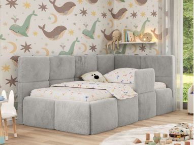 Łóżko dziecięce ARVO ALTA 90x200 - materac multipocket - jasnoszary, plusz - strona prawa