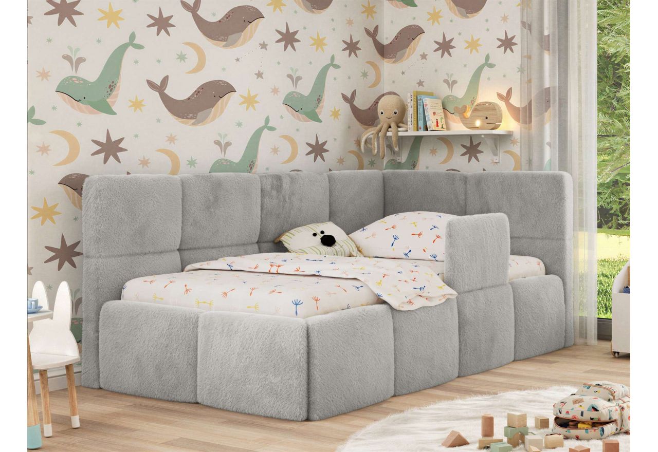 Łóżko dziecięce ARVO ALTA 90x200 - materac multipocket - jasnoszary, plusz - strona prawa