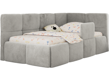 Łóżko dziecięce ARVO ALTA 90x200 - materac multipocket - jasnoszary, plusz - strona prawa