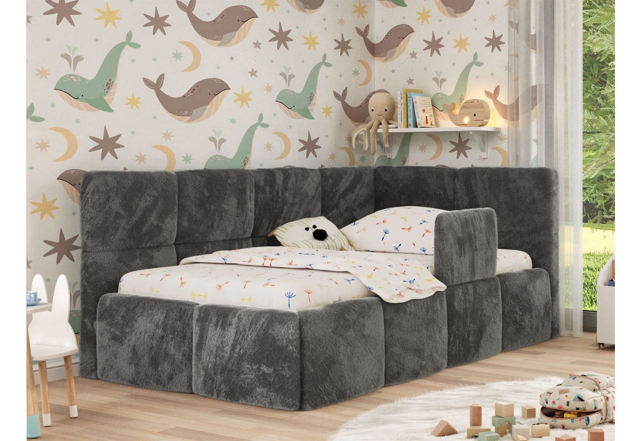 Łóżko dziecięce ARVO ALTA 90x200 - ciemnoszary, plusz - strona prawa