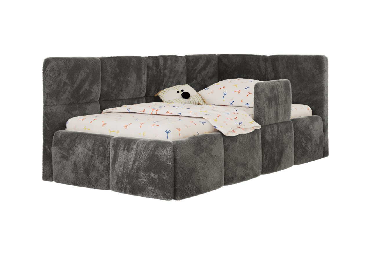 Łóżko dziecięce ARVO ALTA 90x200 - ciemnoszary, plusz - strona prawa