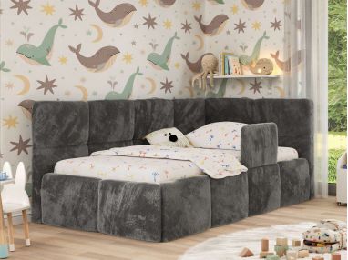 Łóżko dziecięce ARVO ALTA 90x200 - materac multipocket - ciemnoszary, plusz - strona prawa