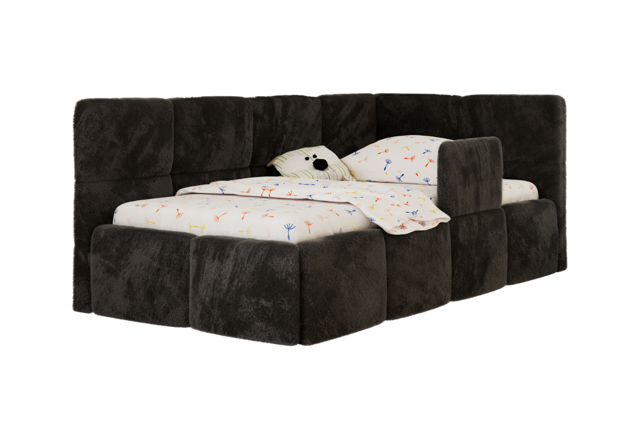 Łóżko dziecięce ARVO ALTA 90x200 - materac pocket - czarny, plusz - strona prawa