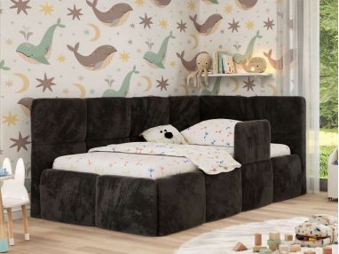 Łóżko dziecięce ARVO ALTA 90x200 - materac multipocket - czarny, plusz - strona prawa