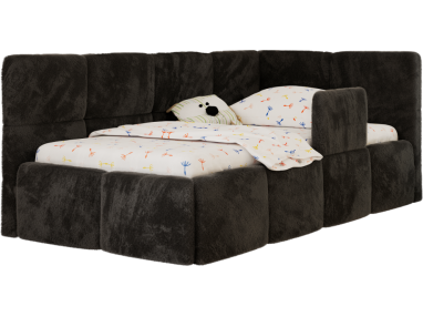 Łóżko dziecięce ARVO ALTA 90x200 - materac multipocket - czarny, plusz - strona prawa