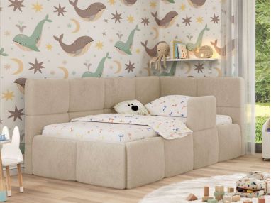 Łóżko dziecięce ARVO ALTA 90x200 - materac pocket - kremowy, plusz - strona prawa