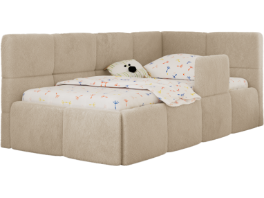 Łóżko dziecięce ARVO ALTA 90x200 - materac multipocket - kremowy, plusz - strona prawa