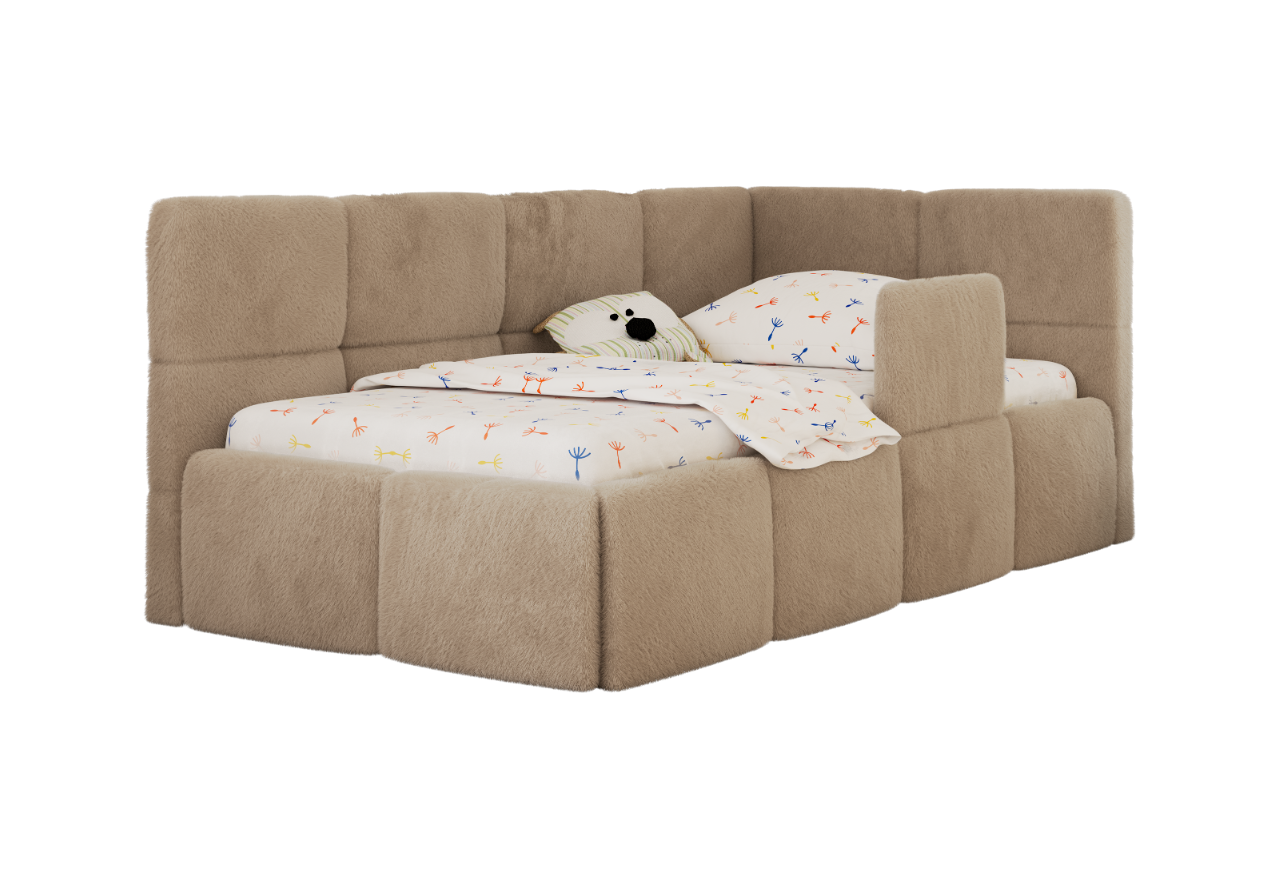 Łóżko dziecięce ARVO ALTA 90x200 - materac piankowy - beżowy, plusz - strona prawa