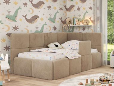 Łóżko dziecięce ARVO ALTA 90x200 - materac multipocket - beżowy, plusz - strona prawa