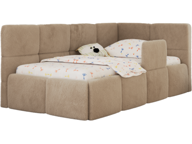 Łóżko dziecięce ARVO ALTA 90x200 - materac multipocket - beżowy, plusz - strona prawa