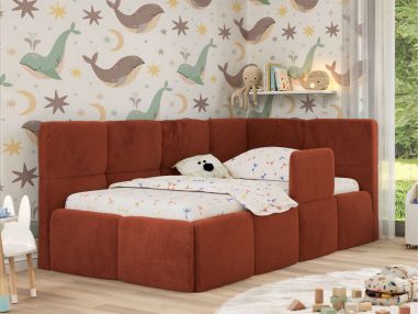 Łóżko dziecięce ARVO ALTA 90x200 - materac pocket - pomarańczowy, plusz - strona prawa