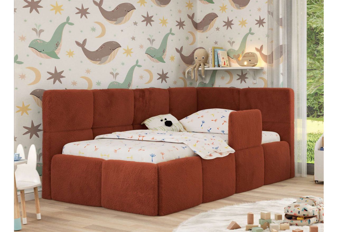 Łóżko dziecięce ARVO ALTA 90x200 - materac multipocket - pomarańczowy, plusz - strona prawa