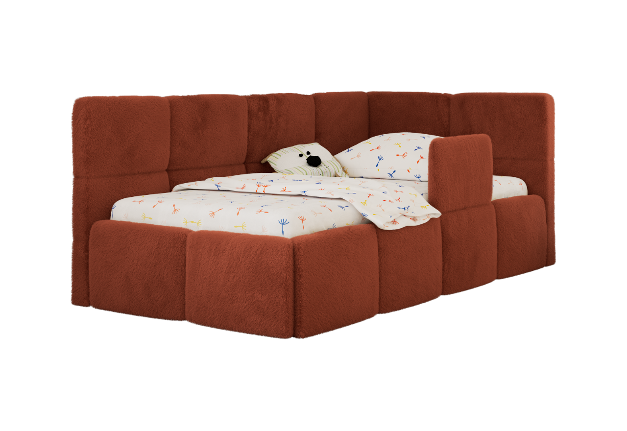 Łóżko dziecięce ARVO ALTA 90x200 - materac multipocket - pomarańczowy, plusz - strona prawa