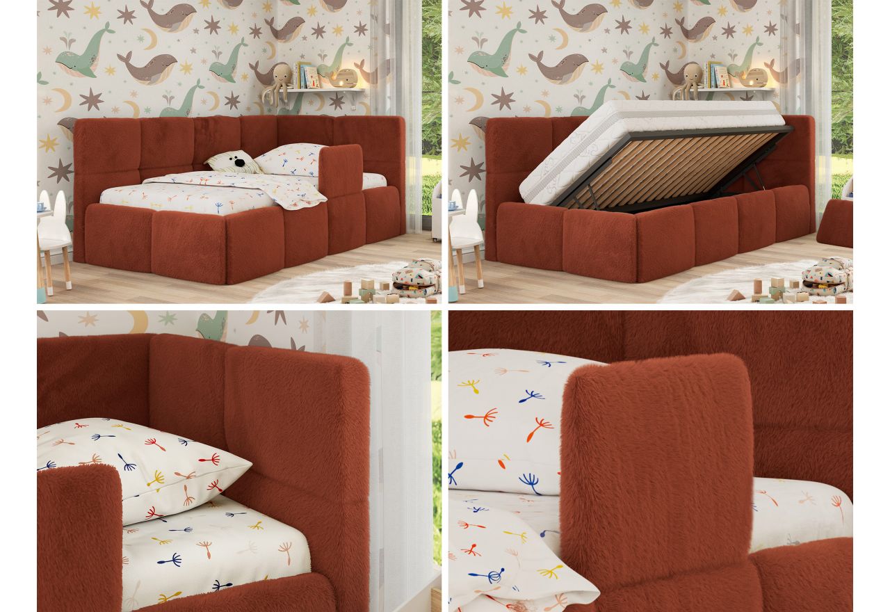 Łóżko dziecięce ARVO ALTA 90x200 - materac multipocket - pomarańczowy, plusz - strona prawa