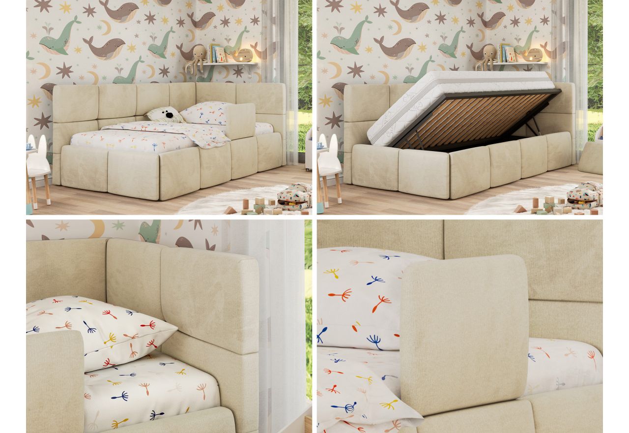 Łóżko dziecięce ARVO ALTA 90x200 - beżowy, welwet - strona prawa