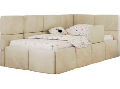 Łóżko dziecięce ARVO ALTA 90x200 - materac piankowy - beżowy, welwet - strona prawa