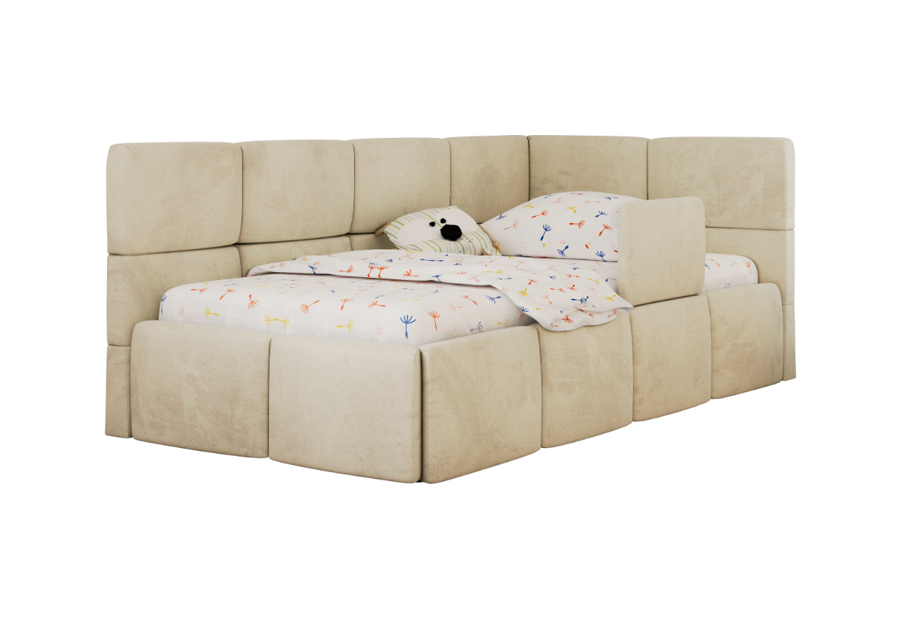 Łóżko dziecięce ARVO ALTA 90x200 - materac multipocket - beżowy, welwet - strona prawa