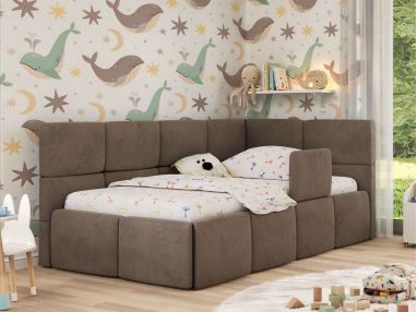 Łóżko dziecięce ARVO ALTA 90x200 - brązowy, welwet - strona prawa
