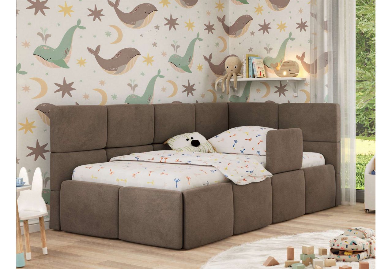 Łóżko dziecięce ARVO ALTA 90x200 - materac pocket - brązowy, welwet - strona prawa