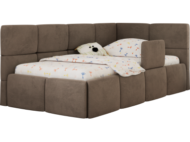 Łóżko dziecięce ARVO ALTA 90x200 - materac multipocket - brązowy, welwet - strona prawa