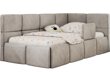 Łóżko dziecięce ARVO ALTA 90x200 - materac multipocket - jasnoszary, welwet - strona prawa