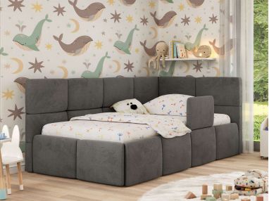 Łóżko dziecięce ARVO ALTA 90x200 - materac pocket - ciemnoszary, welwet - strona prawa