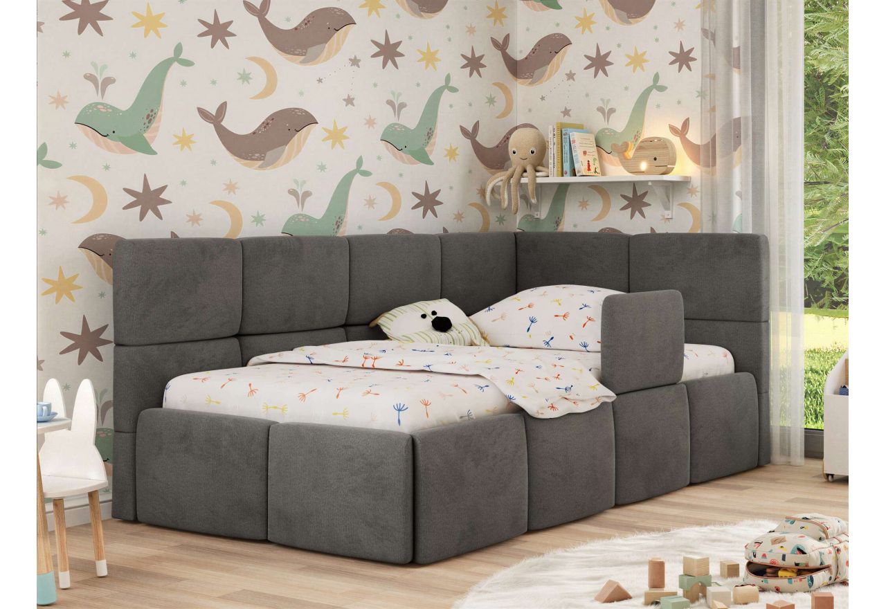 Łóżko dziecięce ARVO ALTA 90x200 - materac multipocket - ciemnoszary, welwet - strona prawa