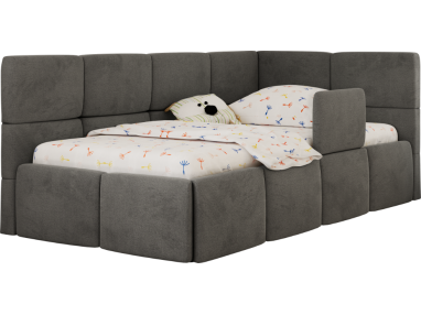 Łóżko dziecięce ARVO ALTA 90x200 - materac multipocket - ciemnoszary, welwet - strona prawa